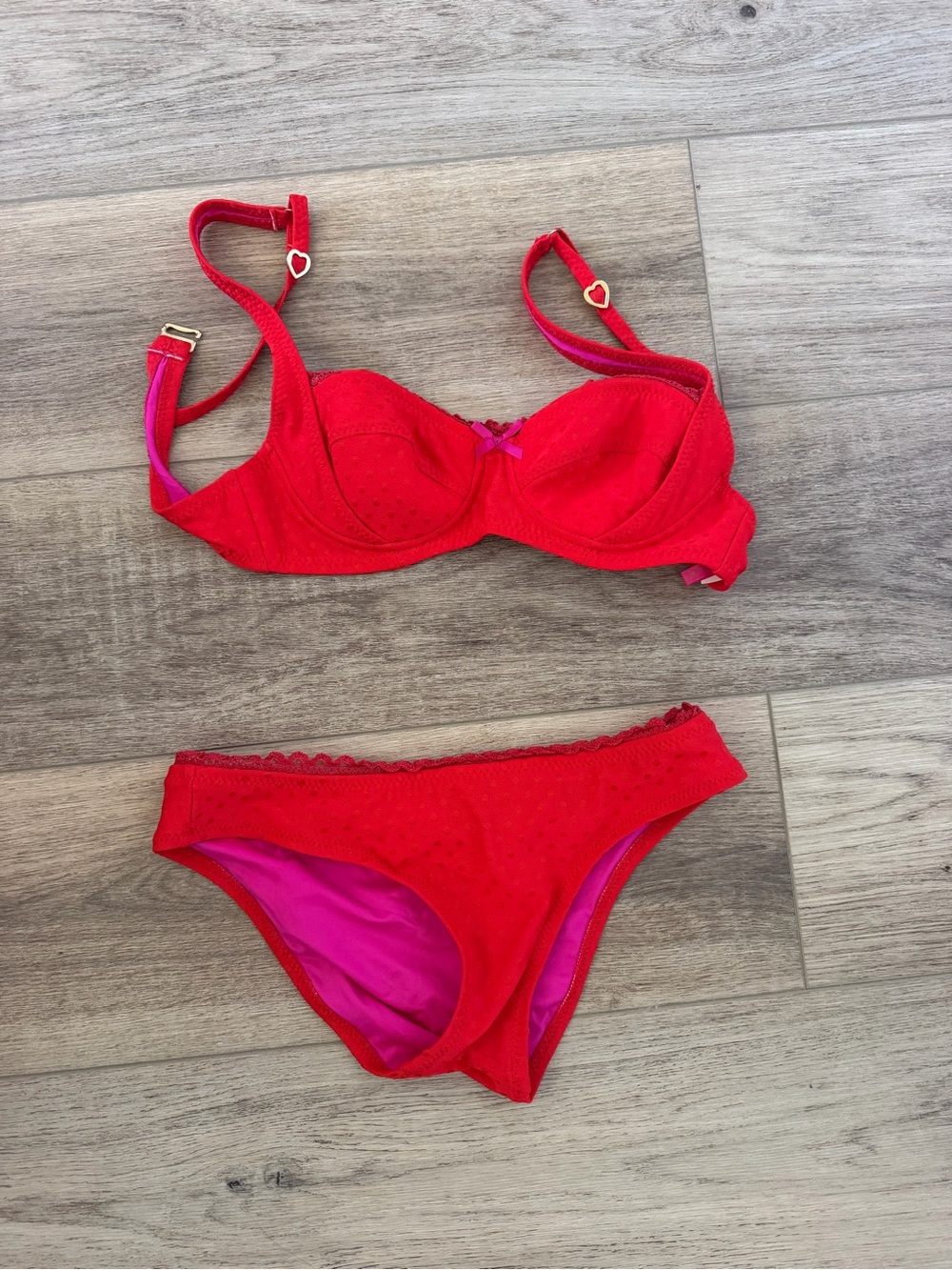 Betsey Johnson Red Bikini Set with Pink Lining